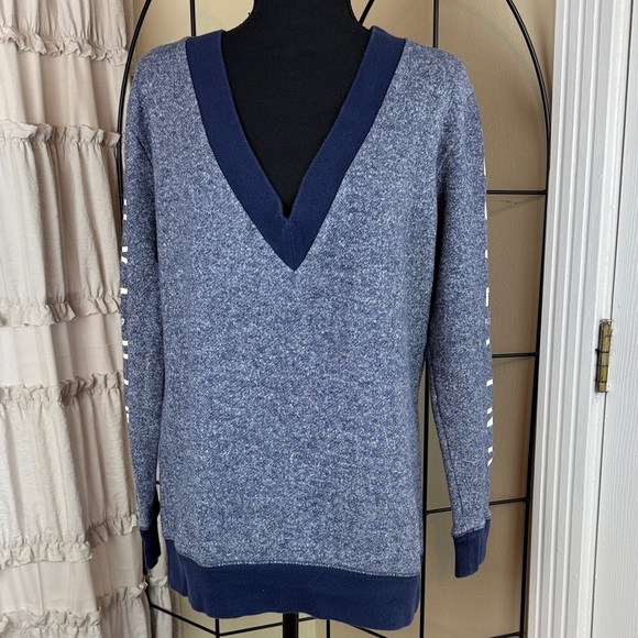 Victoria's Secret Tops - Pink Victoria's Secret Navy Blue V-Neck Sweatshirt